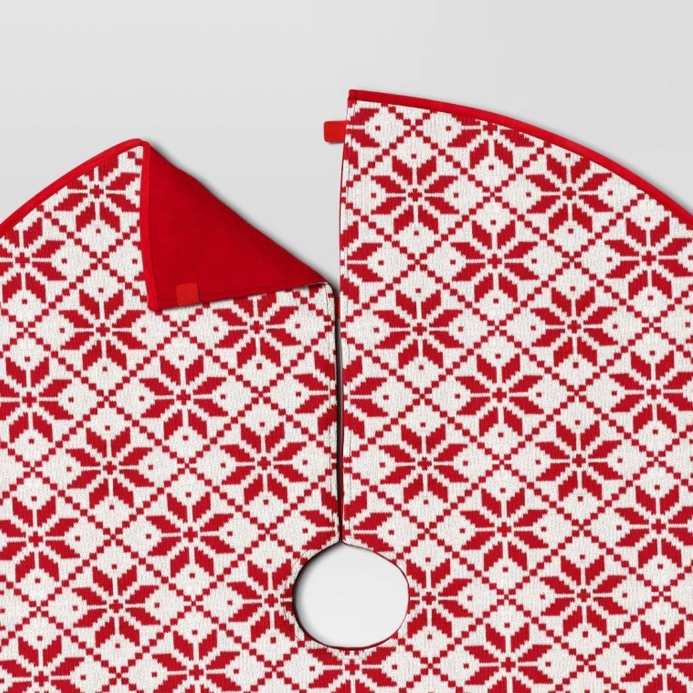 48" Knit Fair Isle Snowflakes Christmas Tree Skirt White/Red - Wondershop™ - Picture 4 of 5